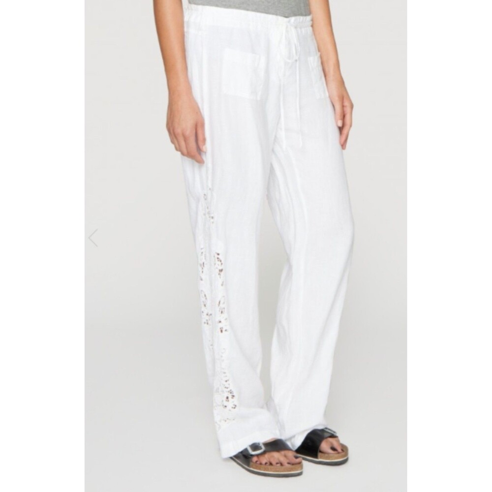 Johnny Was Crochet Eyelet Linen Pants White Women's Size XL Boho